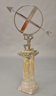 Cement pedestal mounted with Atlas and sphere. ht. 54 in. Provenance: An Estate from Farmington, Connecticut