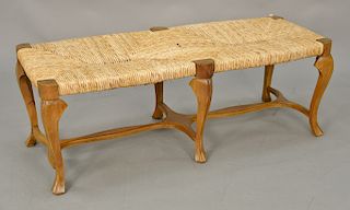 Louis XV style bench with woven rush seat. ht. 16 in., top: 16" x 45" Provenance: An Estate from Farmington, Connecticut
