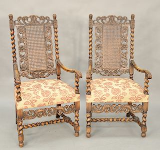 Pair oak cane back chairs.