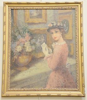 Raoul, in the manner of Dietz Edzard, oil on canvas, Woman with White Gloves, signed lower right: Raoul, sight size 23" x 19". Prove...