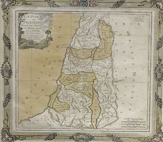 Two framed maps including Abraham Ortelius Cypri Insulae Nova Descript 1573 hand colored engraved map and La Judee ou Palestine, Geo...