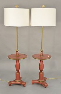 Pair of painted wood and brass decorative floor lamps. ht. 66 in. Provenance: From the Estate of Deborah G. Black of Greenwich, Conn...