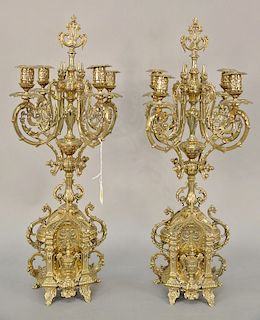 Pair of large brass candelabra. ht. 24 1/2 in. Provenance: From the Estate of Deborah G. Black of Greenwich, Connecticut
