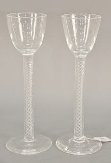 Pair of Steuben airtwist tall glass goblets or wine toasting glasses. ht. 12 in.