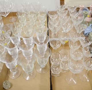 Five tray lots with glass, crystal, and stemware. Provenance: An Estate from Farmington, Connecticut