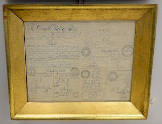 Framed page of handwritten instruction manual Profit and Loss and Bartering, signed A. Tracy on front, reversed is signed A. Tracy L...