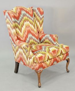 Harden Furniture Queen Anne style wing chair with custom flame stitch style upholstery. ht. 45 in., wd. 32 in.