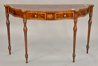 Maitland Smith mahogany console table with banded inlays and two drawers. ht. 32 in., wd. 52 in., dp. 15 in.