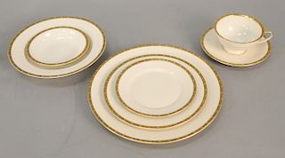 Rosenthal porcelain dinnerware set having gold and black rim, marked Rosenthal Selb German, 86 total pieces to include 12 dinner pla...