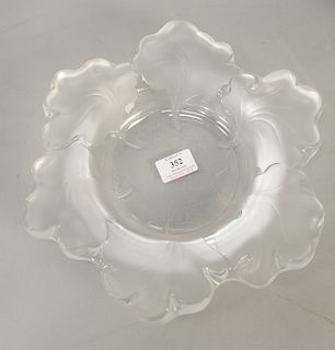 Large Lalique crystal floral leaf dish, signed Lalique France. ht. 2 1/2 in., dia. 12 in.