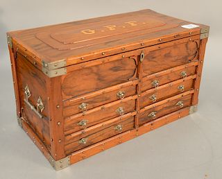 Wood jewel box with top cover and six drawers, inlaid initials G.P.F. ht. 9 1/4 in. top: 8 1/2" x 16 1/2" Provenance: An Estate from...