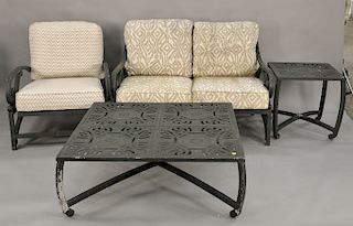 Brown Jordan six piece patio set to include sofa (lg. 84 1/2 in.), loveseat (lg. 50 in.), armchair, coffee table, and two side table...