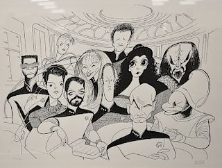 Al Hirschfeld, lithograph, Star Trek "The Next Generation Cast", pencil signed and numbered, Artist Proof XXVI/XLII. sight size 17 1...