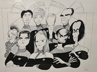 Al Hirschfeld, lithograph, Star Trek "Voyager", pencil signed and numbered 81/175. sight size 17 1/2" x 23"