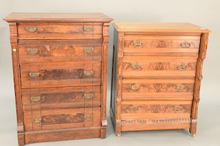 Two Victorian walnut lockside chests, four drawer and a five drawer. ht. 43 1/2 in., wd. 33 1/2 in. & ht. 47 in., wd. 36 in.