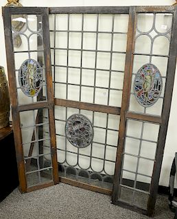 Three leaded glass doors, 19th century. 66" x 15" and 66" x 34"