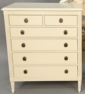 Two piece lot to include Contemporary Louis XVI style white painted chest with rectangular top above two short and four long drawers...