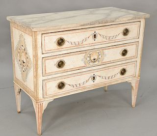 Three drawer painted chest. ht. 34 1/2 in., wd. 43 in. Provenance: An Estate from Farmington, Connecticut