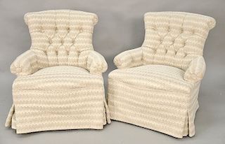 Pair of button tufted upholstered bergeres. Provenance: From the Estate of Deborah G. Black of Greenwich, Connecticut