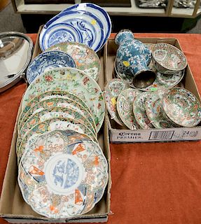 Three tray lots of Chinese plates, Canton, rose medallion, and two Japanese plates, etc. Provenance: An Estate from Farmington, Conn...