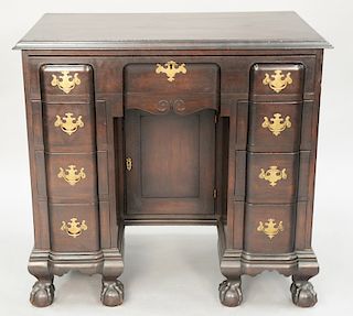 Chippendale mahogany knee hole dressing table with blocked front and ball and claw feet (made up of old elements). ht. 31 in., wd. 3...