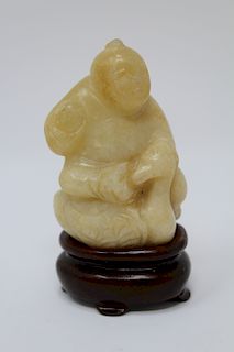 17th C. Chinese Carved Jade Boy w/ Goose