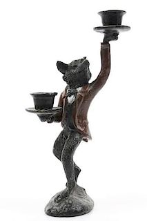 Cold Painted Bronze Fox Figural Candlestick Holder