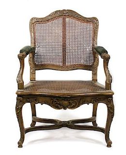 French Regence Caned & Upholstered Fauteuil