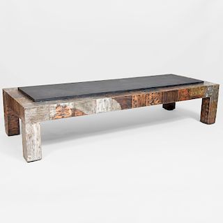 Paul Evans Mixed-Metal Patchwork Coffee Table with Slate Top