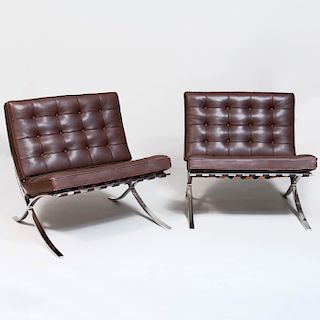 Pair of Knoll Chrome and Leather 'Barcelona' Chairs