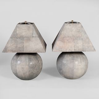 Pair of Karl Springer Shagreen Covered Table Lamps