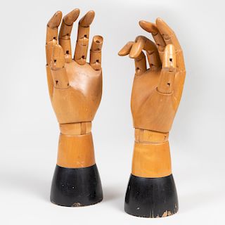 Pair of Belgian Ebonized and Stained Wood Articulated Hand Models
