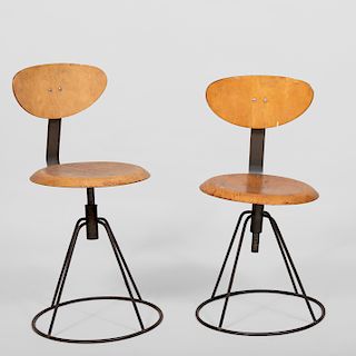Pair of Steel and Bentwood Low Chairs