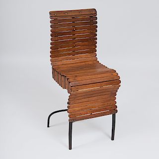 French Iron and Slatted Wood Side Chair