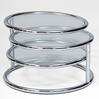 Mid-Century Modern Chrome and Glass Three-Tier Circular Adjustable Coffee Table