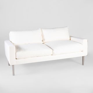 De Angelis White Linen Two Seat Upholstered Sofa