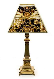 Gilt Metal Column Form Lamp w/ Versace Style Shade