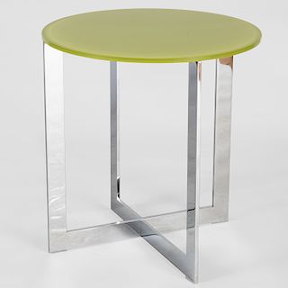Modern Chrome and Green Glass Side Table 
