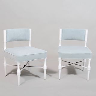 Pair of Petite Tommi Parzinger Style Painted Wood Slipper Chairs