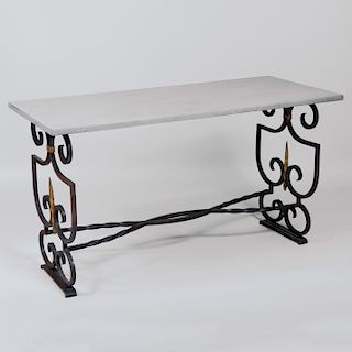 French Wrought-Iron and Cast Stone Center Table