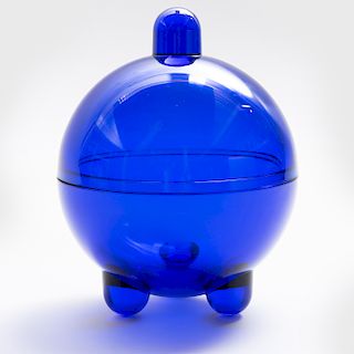 V. Nason & Co. Modernist Cobalt Blue Glass Covered Candy Dish