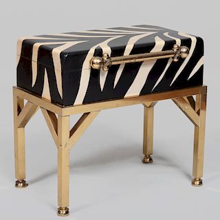 Modern Brass-Mounted Painted Wood 'Zebra' Box on Stand