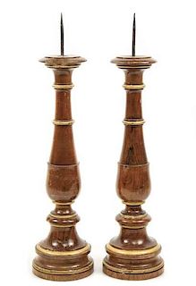 Pair of 19th C. French Walnut & Gilt Candlesticks