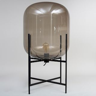 Large Modern Smoke Glass and Metal Lamp
