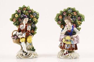 Pair of Chelsea Bocage Figurines, Gold Anchor Mark