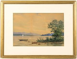 C. Myron Clark American Watercolor, "The Rowboat"