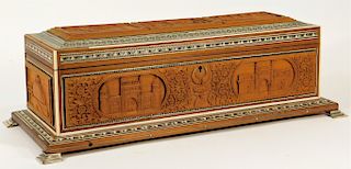 Anglo-Indian Bone Inlaid Wood Scroll Document Box