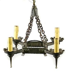 Gothic Style Wrought Iron Four Light Chandelier