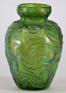 Loetz Green Crete Formosa Art Glass Vase