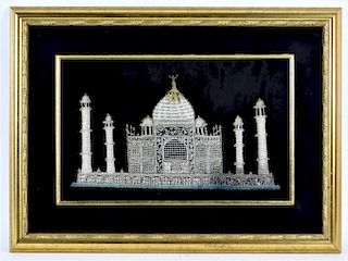 Indian Silver Thread Taj Mahal Embroidery Textile